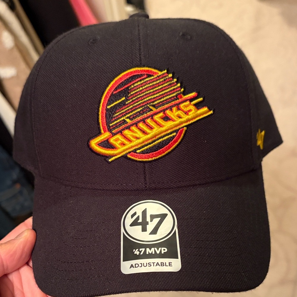 47 Brand Canucks Black Cap with Red and Yellow Logo